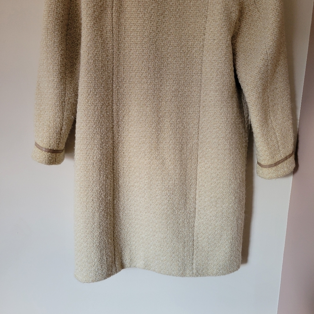 Vintage Women's Wool Blend Oatmeal Beige Tweed Hooded Duffle Coat Jacket Size 10 - Picture 6 of 10